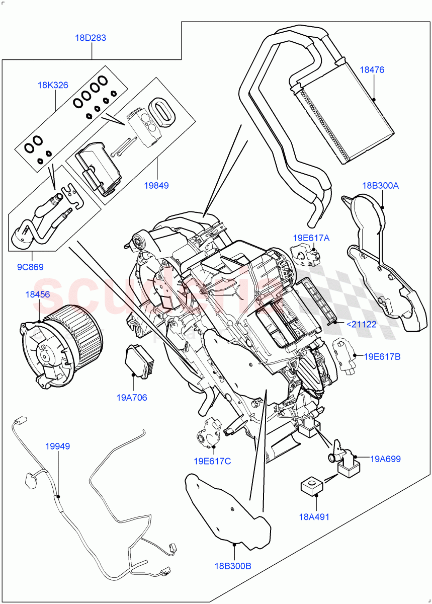 Heater/Air Cond.Internal Components (Auxiliary Heater) (Premium Air Conditioning-Front/Rear) ((V) FROMKA000001) of Land Rover Land Rover Range Rover Sport (2014+) [5.0 OHC SGDI SC V8 Petrol]
