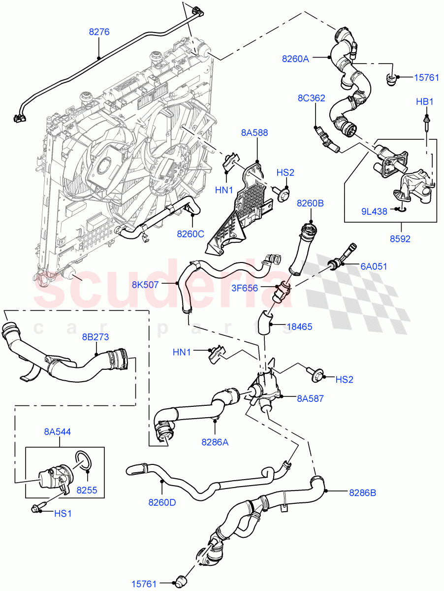 Cooling System Pipes And Hoses (Nitra Plant Build) (3.0 V6 D Gen2 Twin Turbo, Less Engine Cooling System, Immersion Heater - 700W / 110V) ((V) FROMK2000001) of Land Rover Land Rover Discovery 5 (2017+) [3.0 Diesel 24V DOHC TC]
