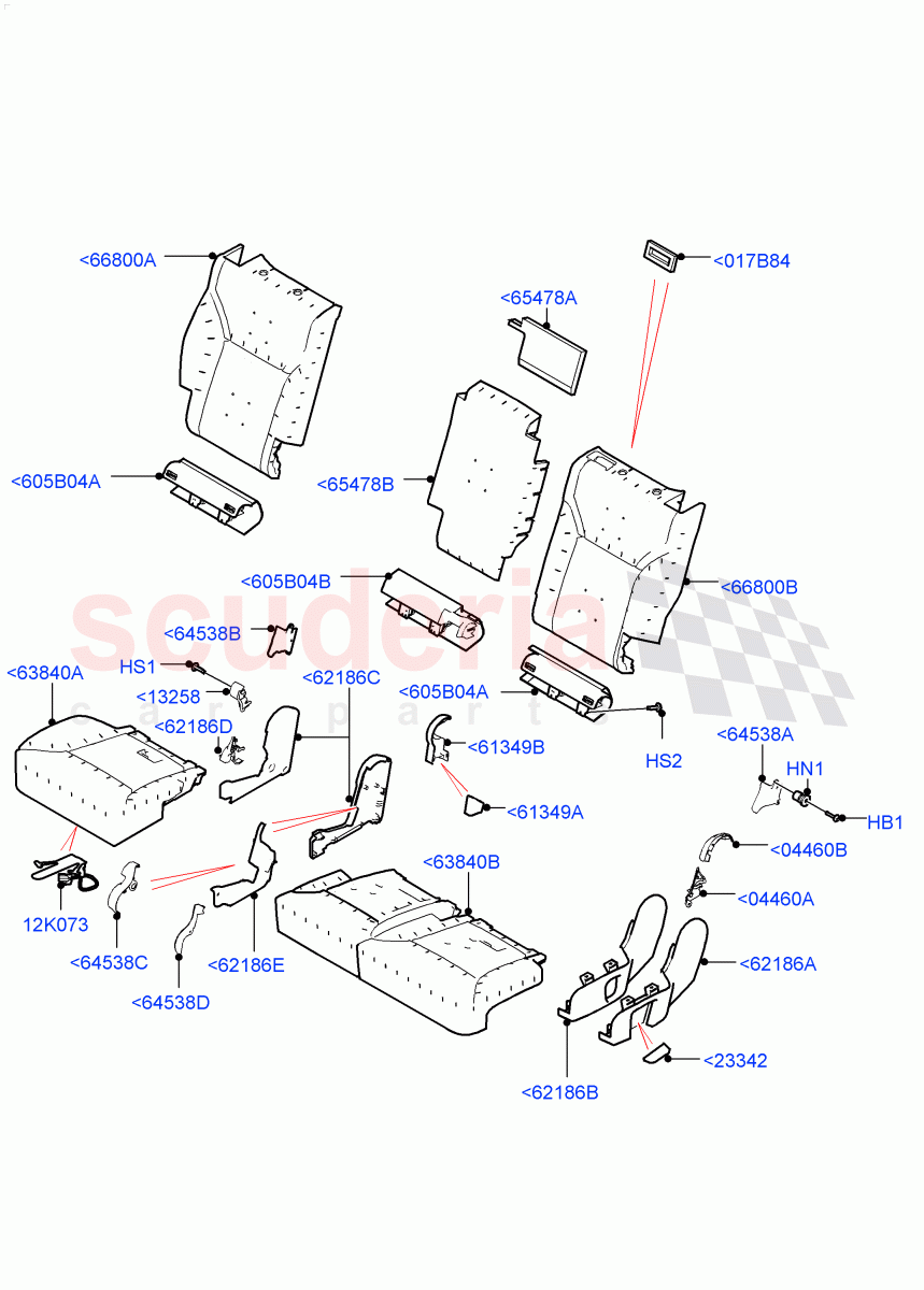 Rear Seat Pads/Valances & Heating (Solihull Plant Build, Pads/Valances) (Version - Core, 60/40 Load Through With Slide) ((V) FROMHA000001) of Land Rover Land Rover Discovery 5 (2017+) [3.0 I6 Turbo Petrol AJ20P6]