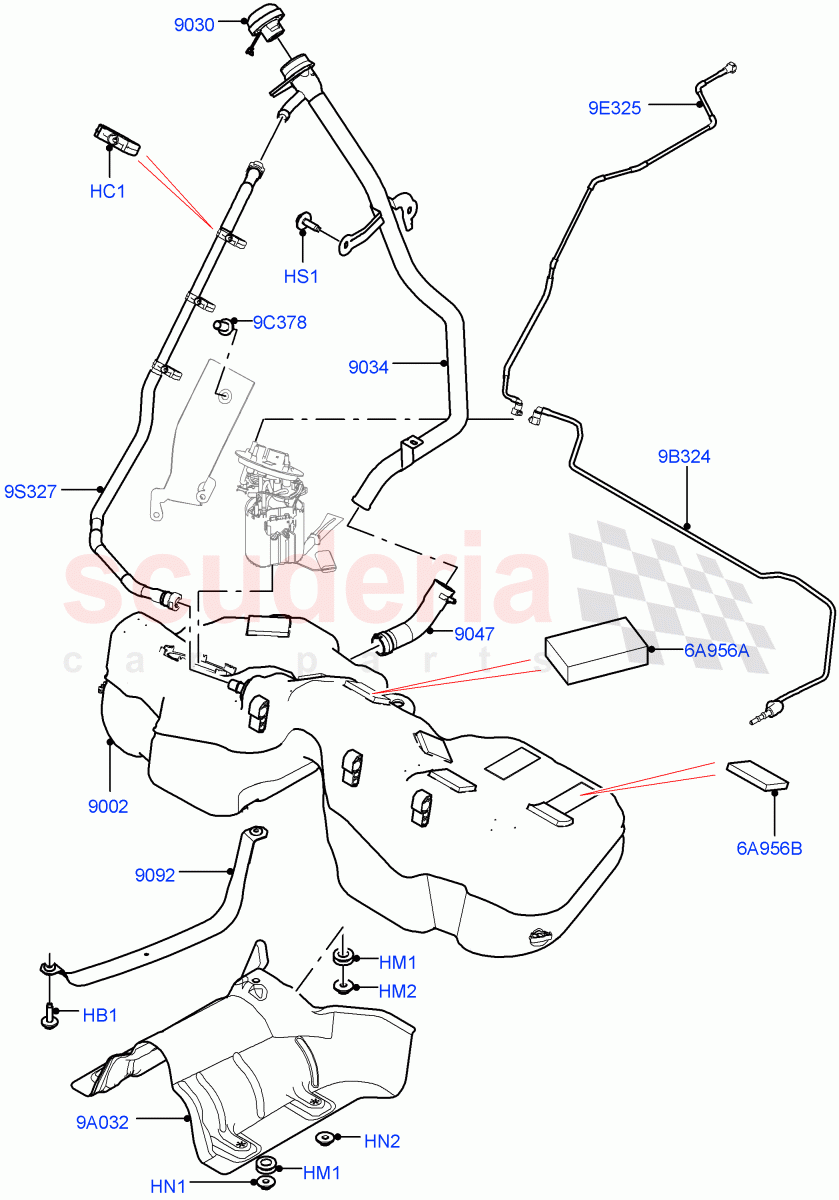 Fuel Tank & Related Parts (2.0L I4 High DOHC AJ200 Petrol, Pet Tank W/O Leak Det - Std Filter, 2.0L I4 Mid DOHC AJ200 Petrol) ((V) TOJA999999) of Land Rover Land Rover Range Rover Velar (2017+) [2.0 Turbo Petrol AJ200P]