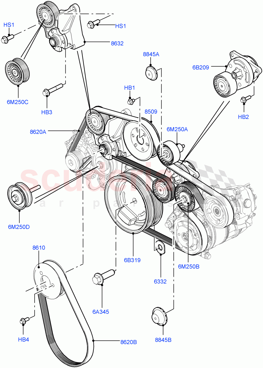 Pulleys And Drive Belts(4.4L DOHC DITC V8 Diesel)((V)FROMBA000001) of Land Rover Land Rover Range Rover (2010-2012) [4.4 DOHC Diesel V8 DITC]