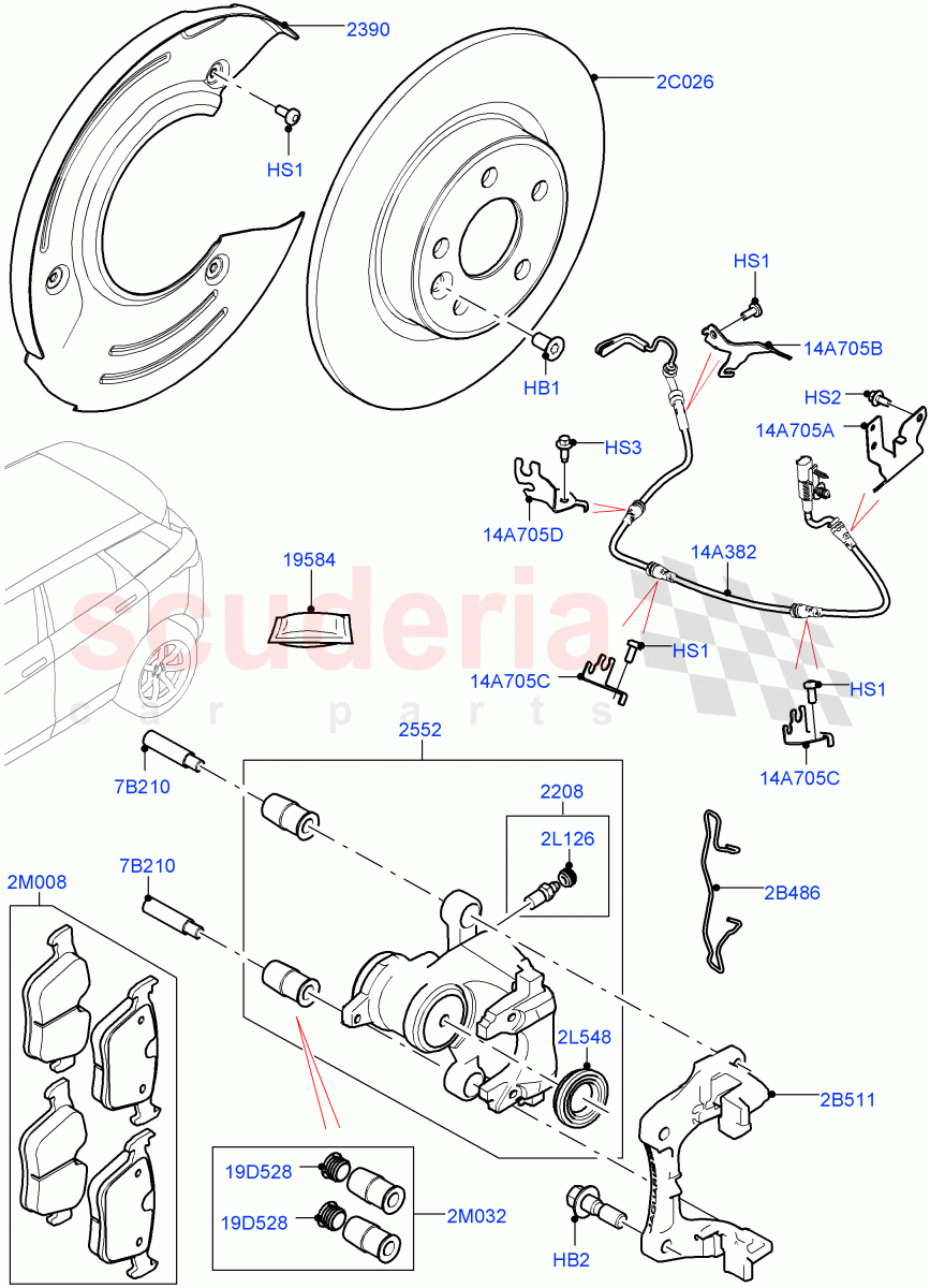 Rear Brake Discs And Calipers(Itatiaia (Brazil),Front Disc And Caliper Size 17,Disc Brake Size Frt 17/RR 16,Disc And Caliper Size-Frt 18/RR 16) of Land Rover Land Rover Range Rover Evoque (2019+) [1.5 I3 Turbo Petrol AJ20P3]