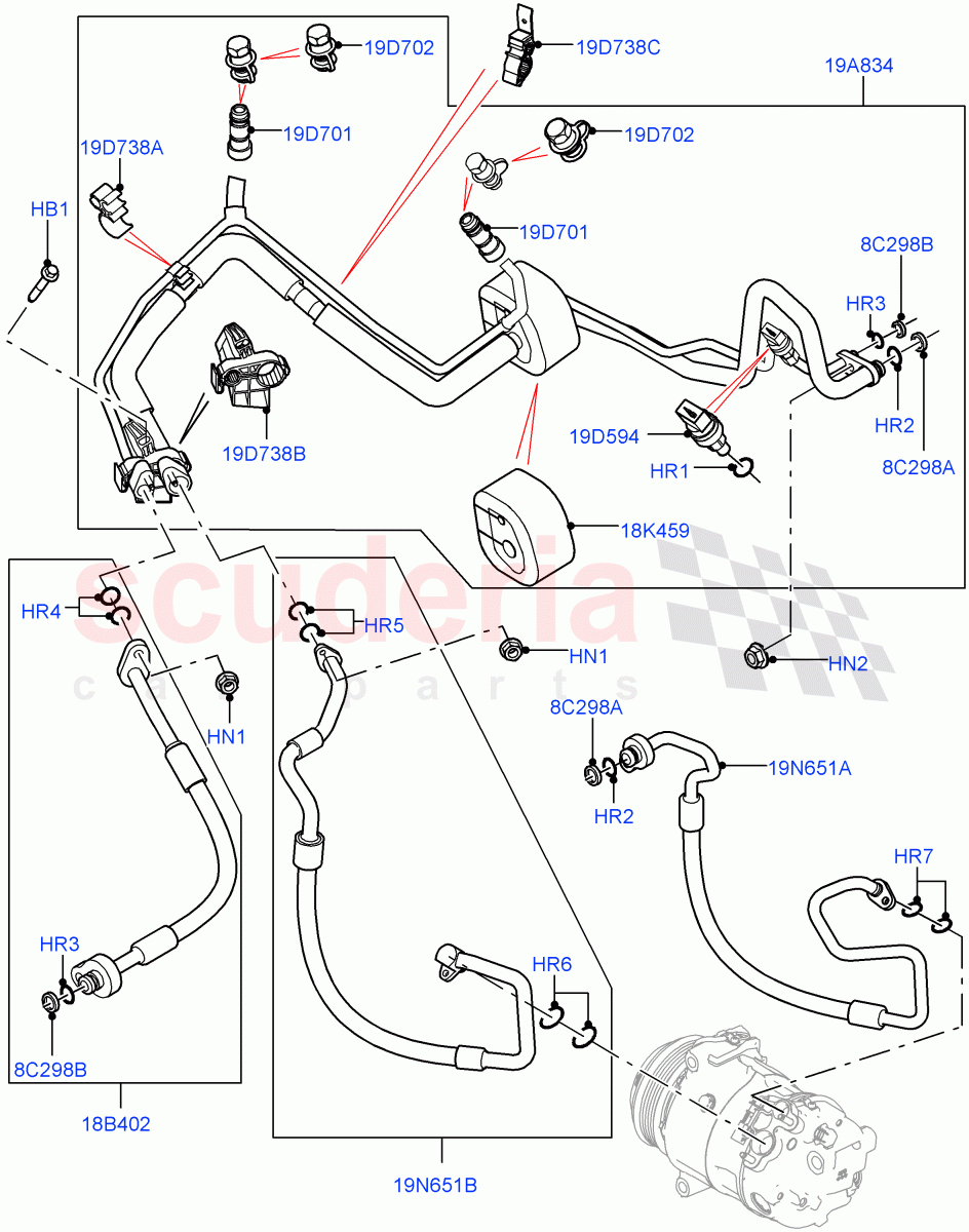 Air Conditioning System (2.0L I4 DSL MID DOHC AJ200, Halewood (UK), 2.0L I4 High DOHC AJ200 Petrol, 2.0L I4 Mid DOHC AJ200 Petrol, 2.0L I4 DSL HIGH DOHC AJ200) ((V) FROMGH000001) of Land Rover Land Rover Range Rover Evoque (2012-2018) [2.0 Turbo Petrol GTDI]