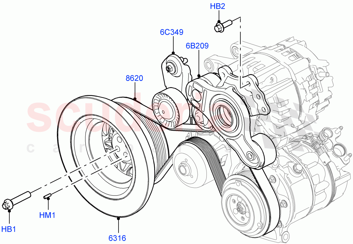 Pulleys And Drive Belts (3.0L AJ20D6 Diesel High, With Four Corner Air Suspension) ((V) FROMLA000001) of Land Rover Land Rover Range Rover (2012-2021) [3.0 I6 Turbo Diesel AJ20D6]