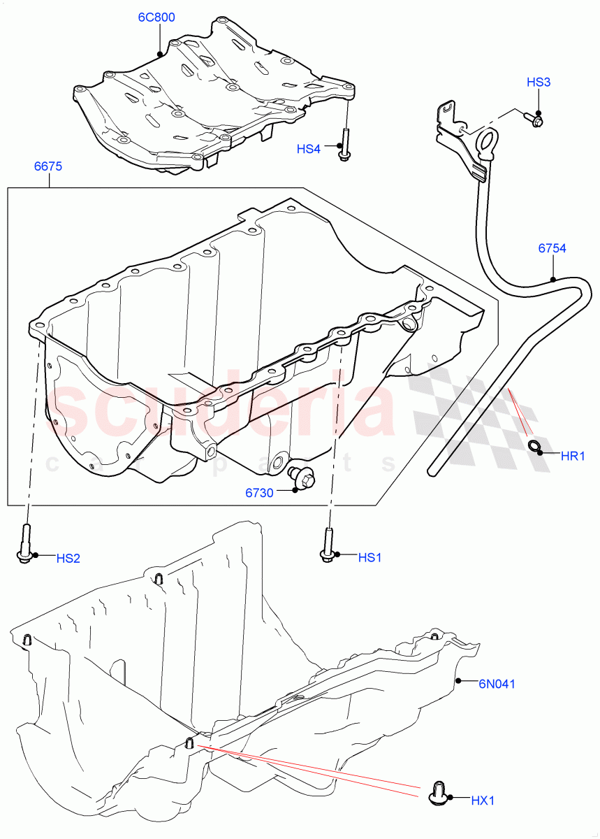 Oil Pan/Oil Level Indicator (Solihull Plant Build) (2.0L I4 DSL HIGH DOHC AJ200, 2.0L I4 DSL MID DOHC AJ200) ((V) FROMHA000001) of Land Rover Land Rover Range Rover Sport (2014+) [2.0 Turbo Diesel]