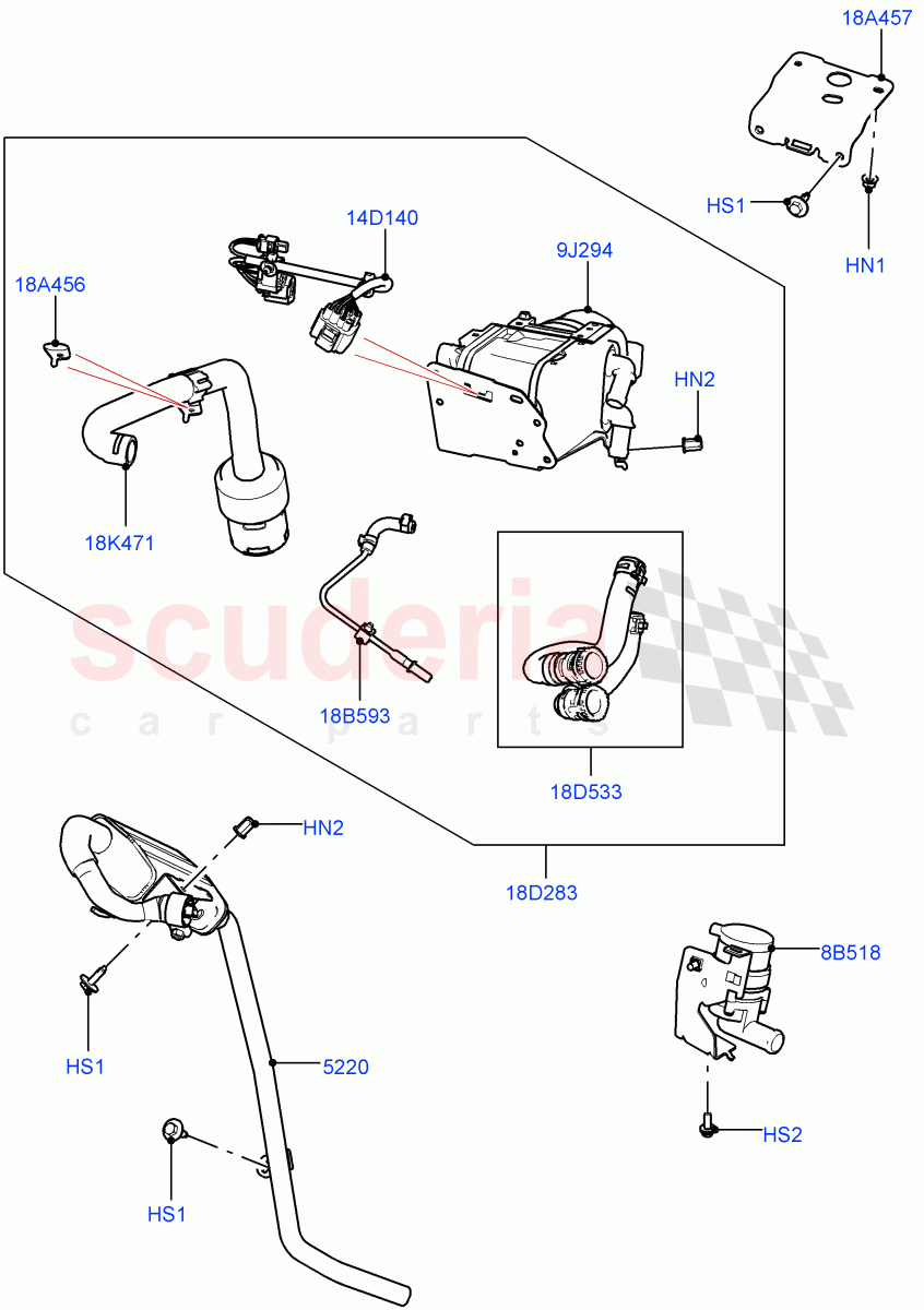 Auxiliary Fuel Fired Pre-Heater(Heater Components, External Components)(Itatiaia (Brazil),Fuel Heater W/Pk Heat With Remote,Fuel Fired Heater With Park Heat,With Fuel Fired Heater) of Land Rover Land Rover Range Rover Evoque (2019+) [2.0 Turbo Diesel AJ21D4]