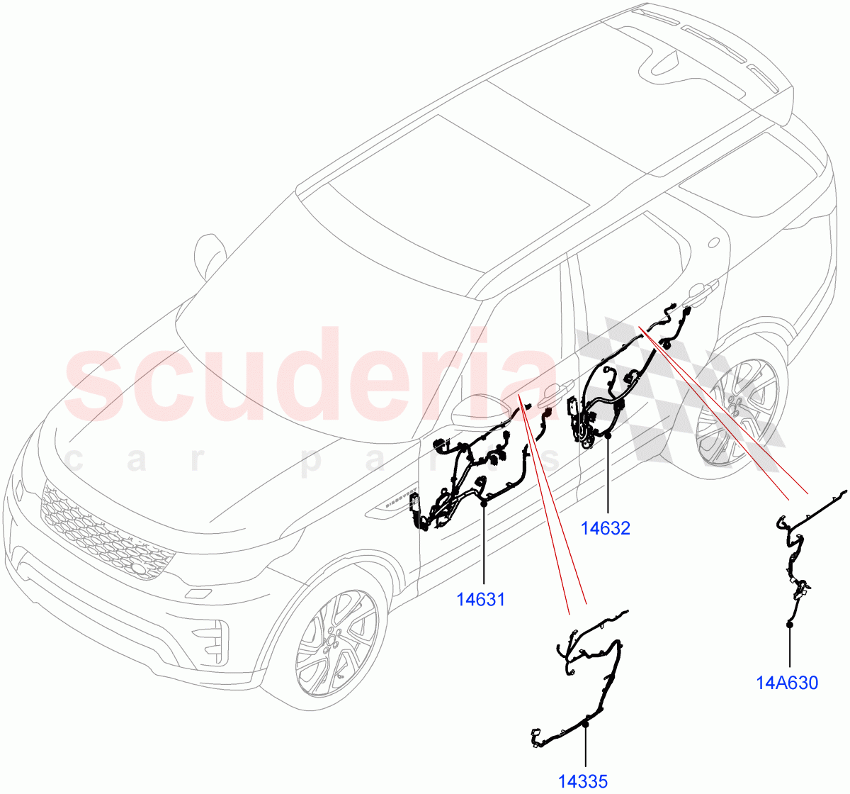 Electrical Wiring - Body And Rear (Solihull Plant Build, Front And Rear Doors) ((V) FROMJA000001, (V) TOJA999999) of Land Rover Land Rover Discovery 5 (2017+) [3.0 Diesel 24V DOHC TC]