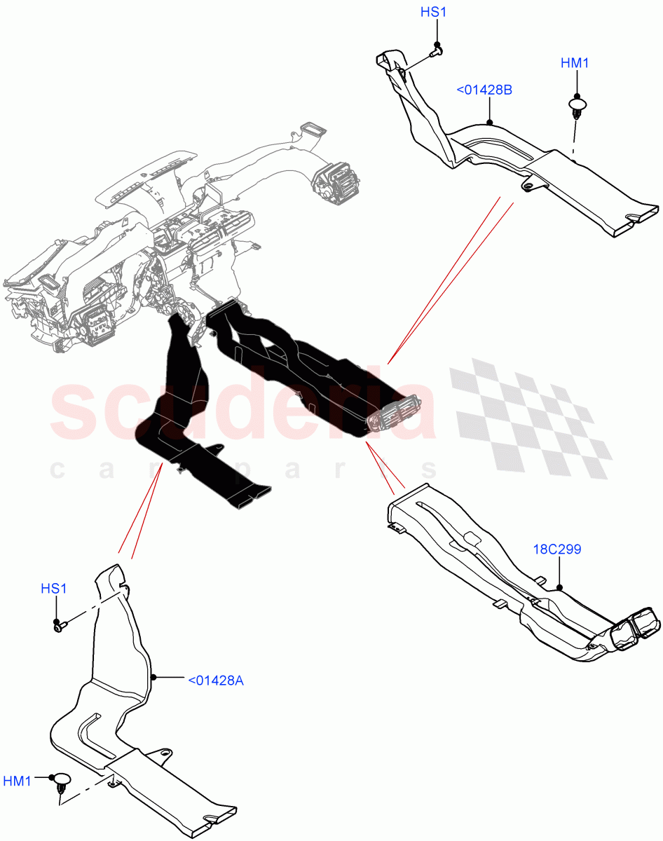 Air Vents, Louvres And Ducts(Internal Components, Floor)(With Front Comfort Air Con (IHKA))((V)TOMA999999) of Land Rover Land Rover Range Rover Velar (2017+) [2.0 Turbo Diesel AJ21D4]