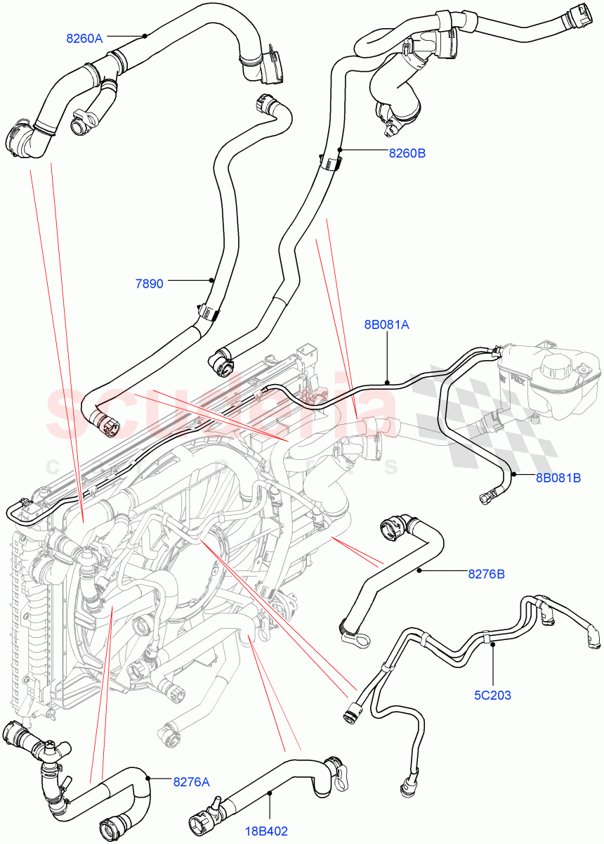 Cooling System Pipes And Hoses (2.0L I4 DSL MID DOHC AJ200, Itatiaia (Brazil), 2.0L I4 DSL HIGH DOHC AJ200) ((V) FROMGT000001) of Land Rover Land Rover Range Rover Evoque (2012-2018) [2.0 Turbo Diesel]
