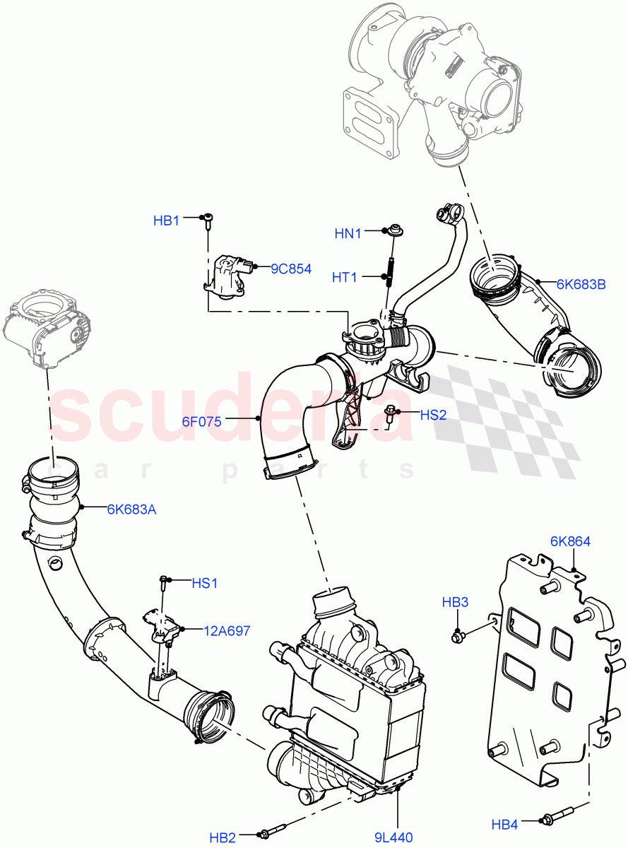 Intercooler/Air Ducts And Hoses (2.0L AJ20P4 Petrol E100 PTA, Itatiaia (Brazil), 2.0L AJ20P4 Petrol High PTA, 2.0L AJ20P4 Petrol Mid PTA) of Land Rover Land Rover Range Rover Evoque (2019+) [2.0 Turbo Petrol AJ200P]