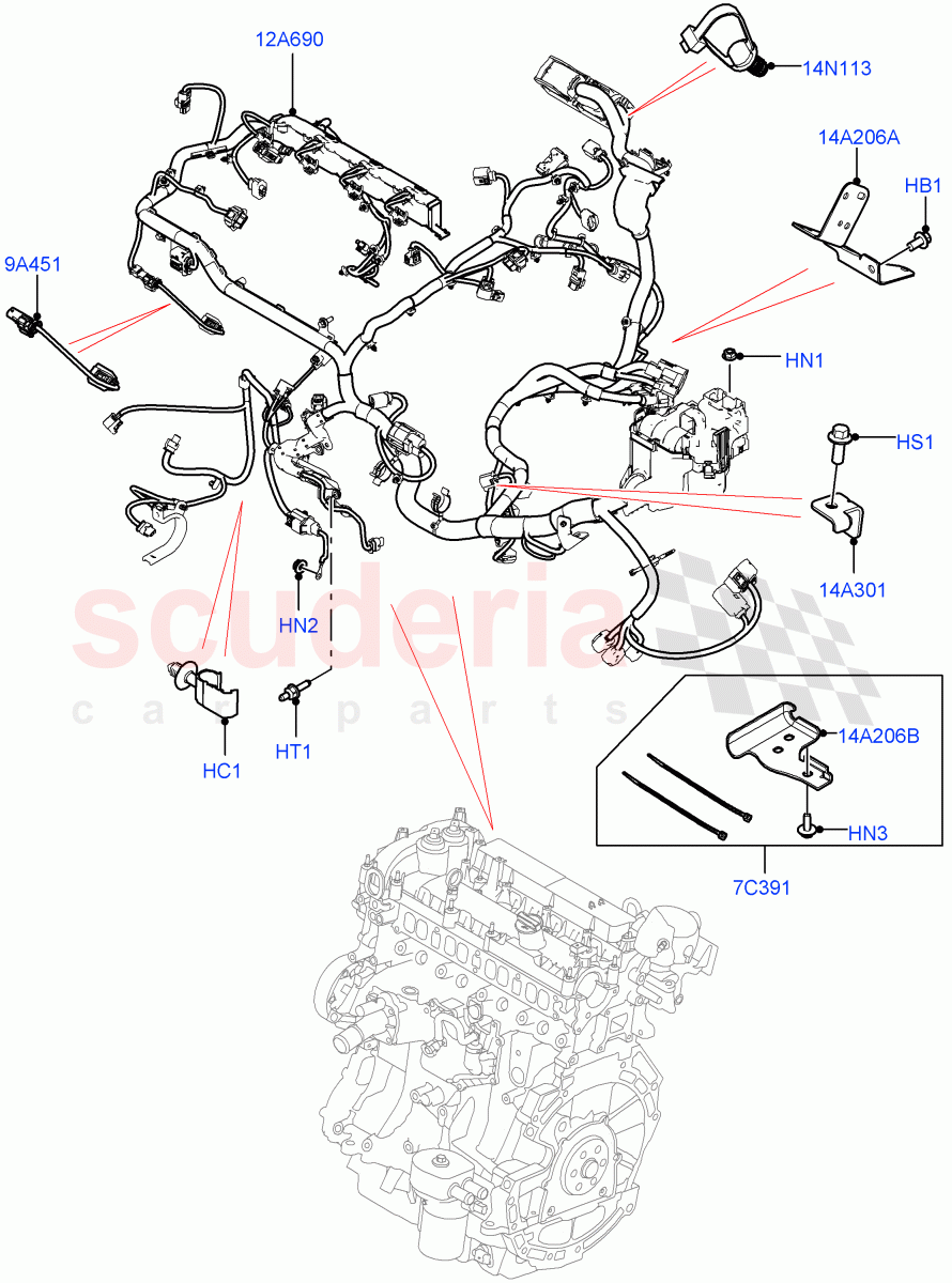 Electrical Wiring - Engine And Dash(Engine)(2.0L I4 DSL MID DOHC AJ200,Halewood (UK),2.0L I4 DSL HIGH DOHC AJ200)((V)FROMGH000001,(V)TOHH999999) of Land Rover Land Rover Range Rover Evoque (2012-2018) [2.2 Single Turbo Diesel]