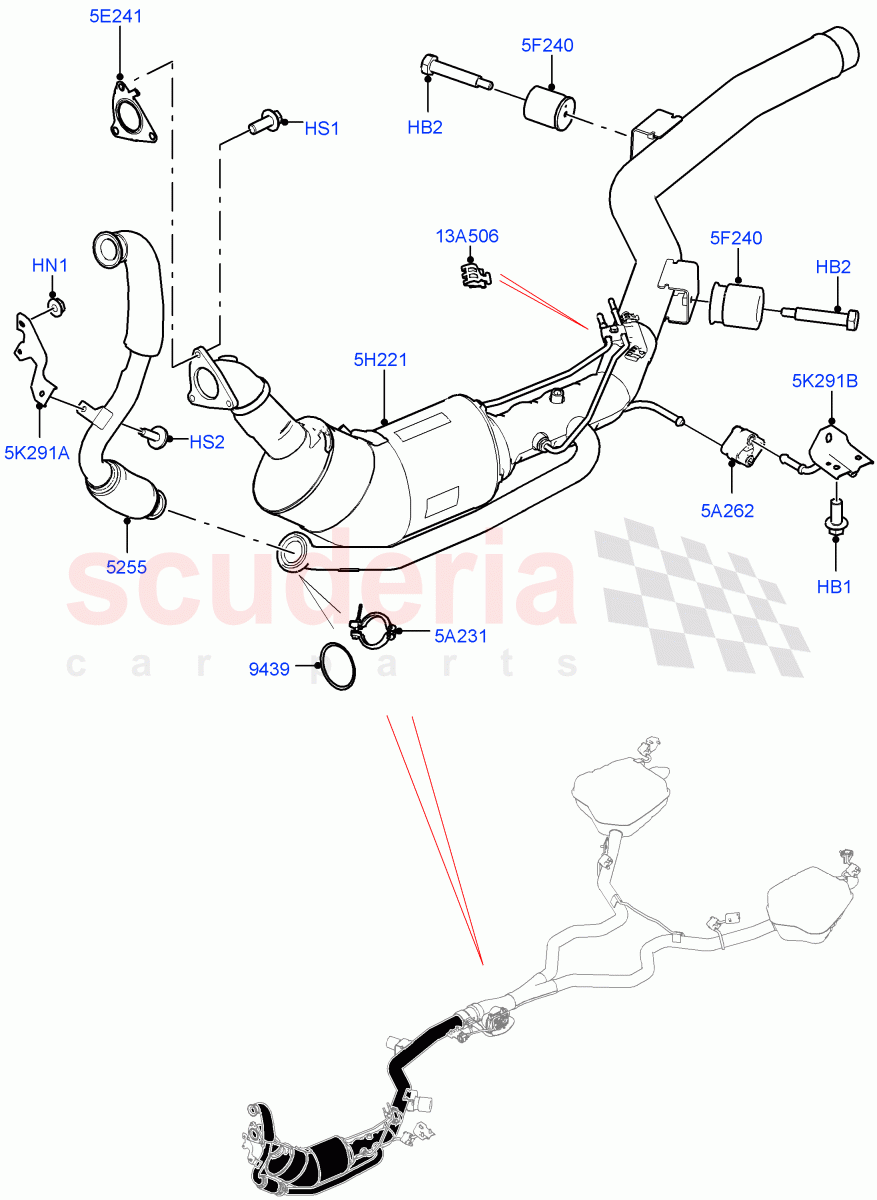 Front Exhaust System(Solihull Plant Build)(3.0 V6 D Gen2 Mono Turbo,Stage V Plus DPF,Proconve L6 Emissions)((V)FROMHA000001) of Land Rover Land Rover Discovery 5 (2017+) [3.0 Diesel 24V DOHC TC]