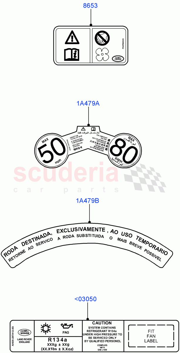 Labels (Warning Decals) (Itatiaia (Brazil)) ((V) FROMGT000001) of Land Rover Land Rover Range Rover Evoque (2012-2018) [2.0 Turbo Petrol GTDI]