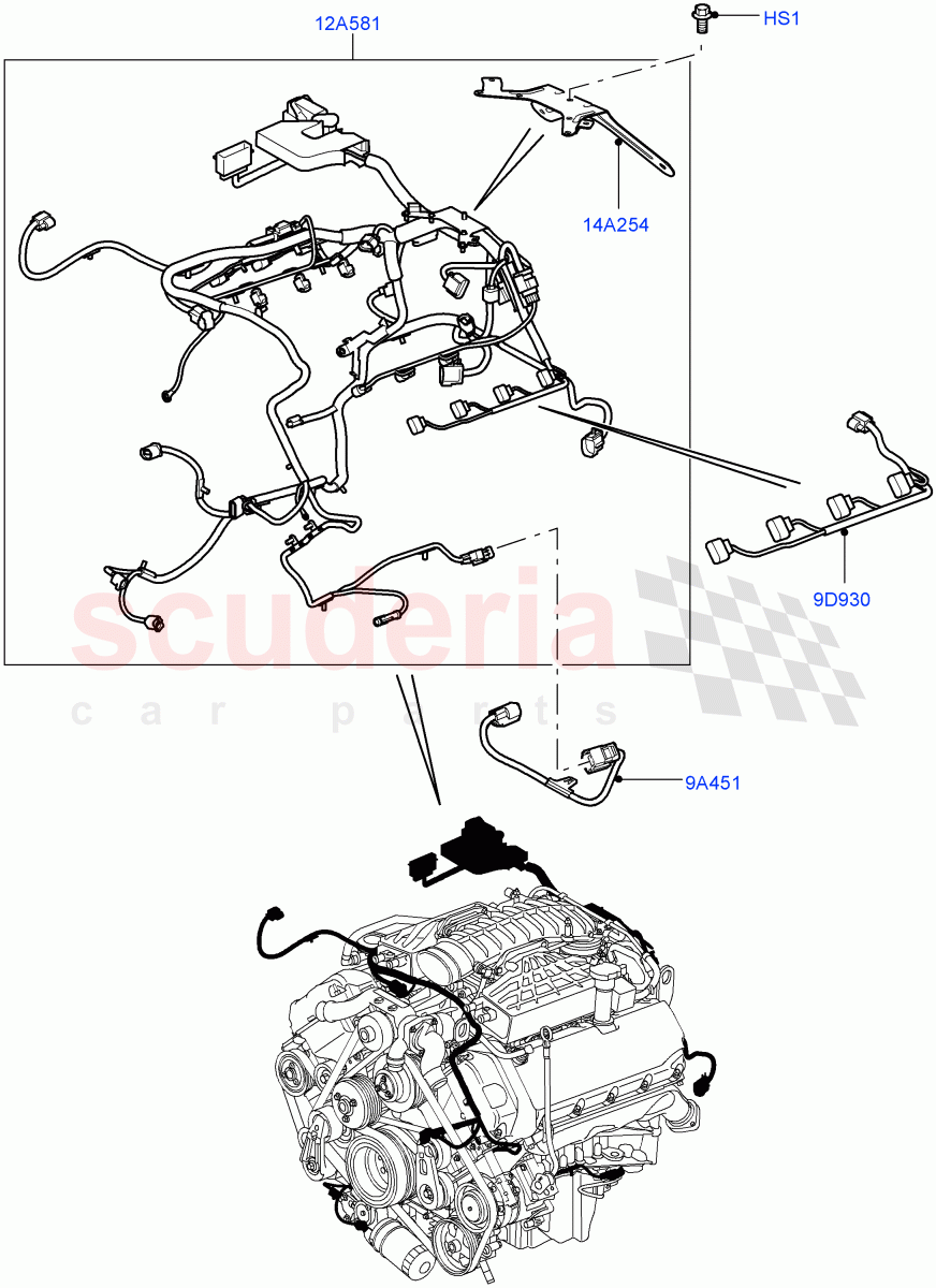 Electrical Wiring - Engine And Dash (Engine) (AJ Petrol 4.2 V8 Supercharged) ((V) TO9A999999) of Land Rover Land Rover Range Rover Sport (2005-2009) [3.6 V8 32V DOHC EFI Diesel]