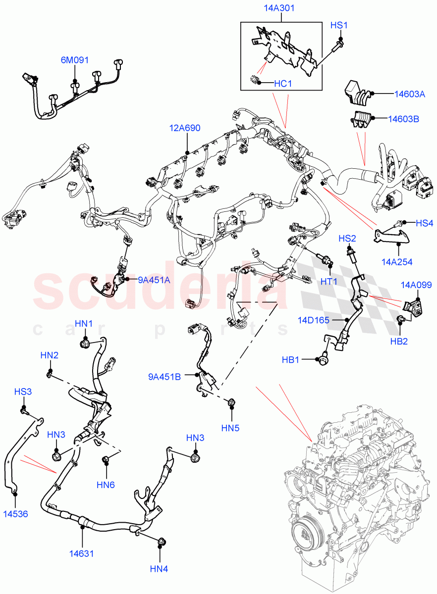 Engine Harness (2.0L AJ21D4 Diesel Mid, RHD, Less Electric Engine Battery) ((V) FROMMA000001) of Land Rover Land Rover Range Rover Velar (2017+) [3.0 I6 Turbo Petrol AJ20P6]