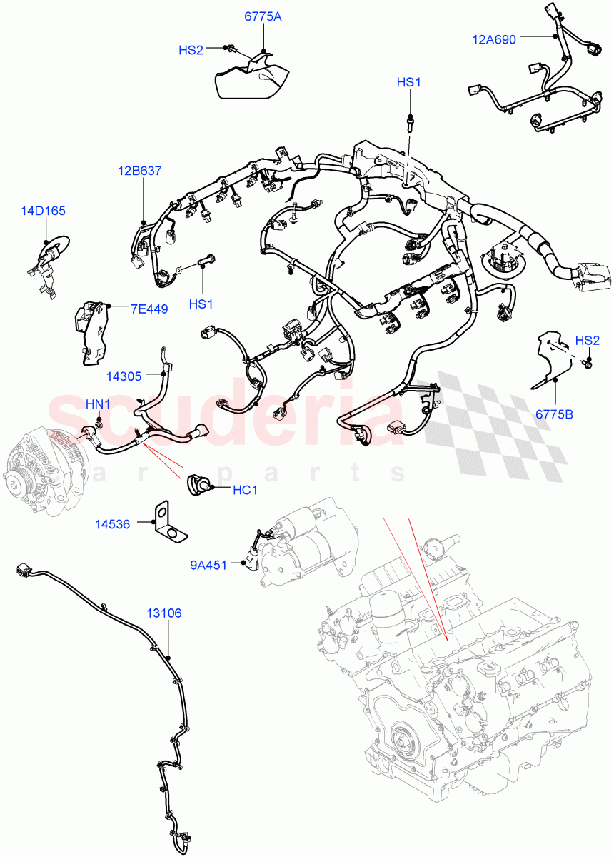 Electrical Wiring - Engine And Dash(3.0L DOHC GDI SC V6 PETROL) of Land Rover Land Rover Range Rover Sport (2014+) [3.0 Diesel 24V DOHC TC]