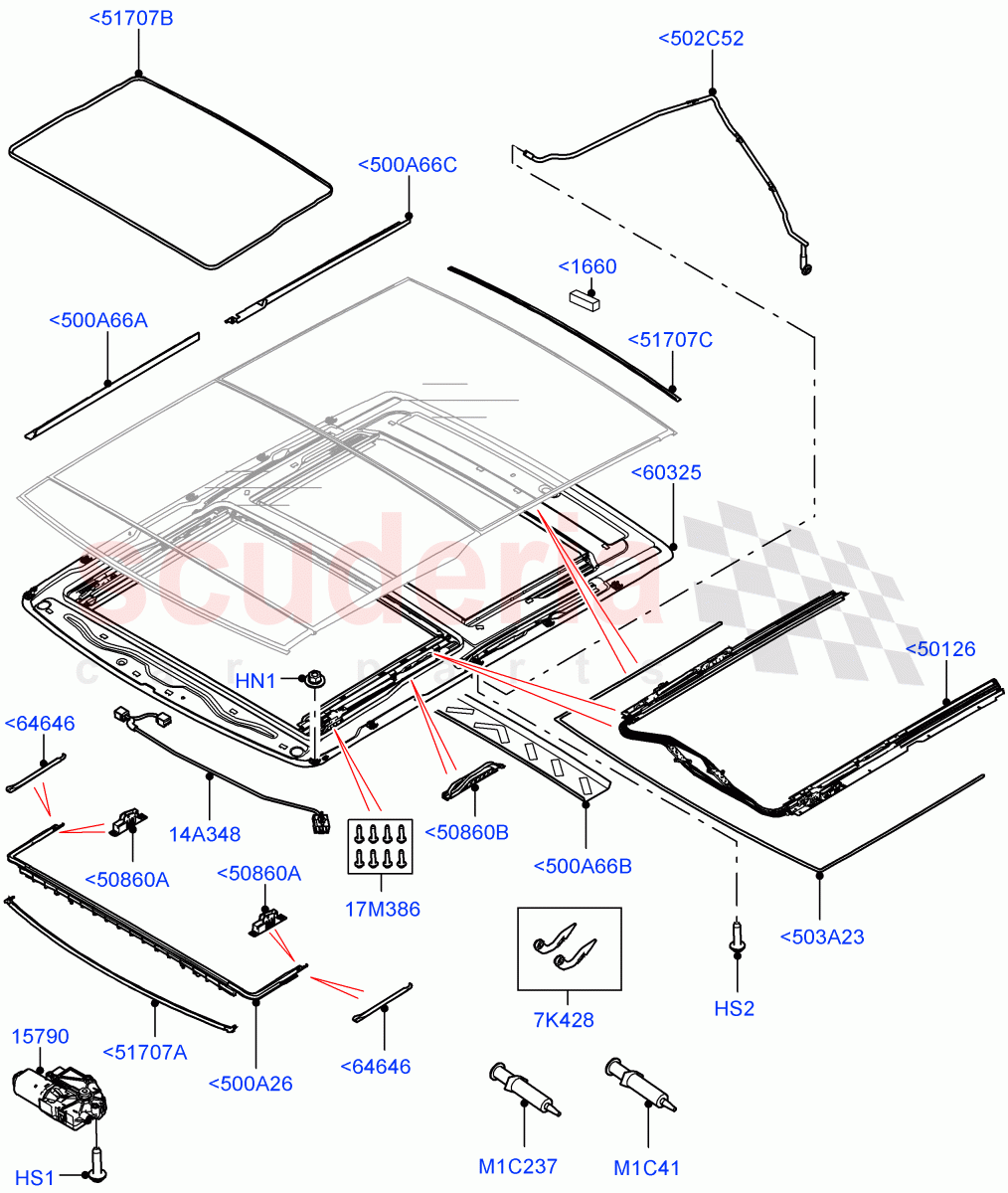 Sliding Roof Mechanism And Controls(Sunroof Frame)(With Roof Conversion-Panorama Power) of Land Rover Land Rover Range Rover Sport (2014+) [3.0 DOHC GDI SC V6 Petrol]