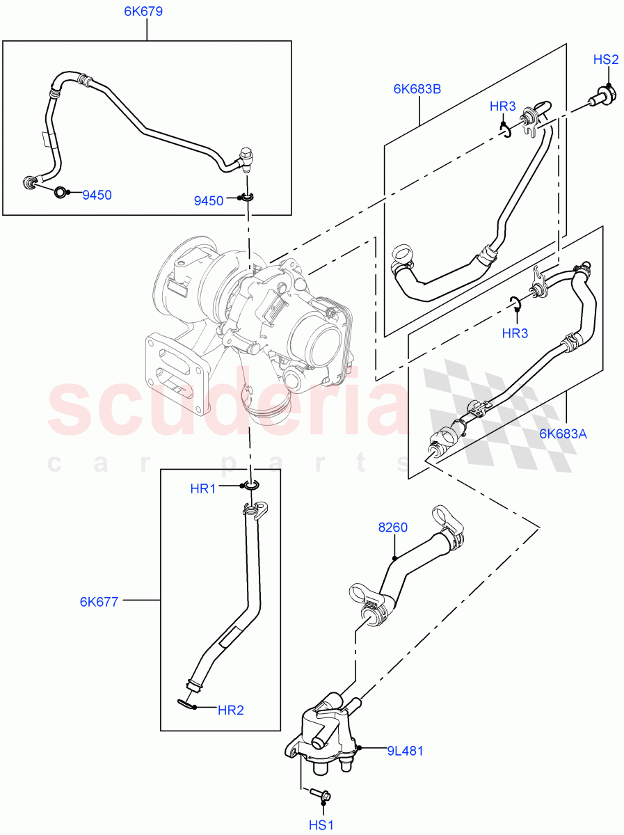 Turbocharger (Lubrication And Cooling) (2.0L AJ20P4 Petrol E100 PTA, Itatiaia (Brazil), 2.0L AJ20P4 Petrol Mid PTA, 2.0L AJ20P4 Petrol High PTA) of Land Rover Land Rover Range Rover Evoque (2019+) [2.0 Turbo Petrol AJ200P]