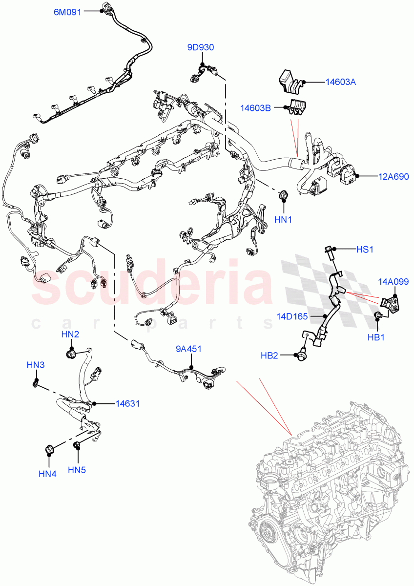 Engine Harness(3.0L AJ20D6 Diesel High,Electric Engine Battery-MHEV)((V)FROMMA000001) of Land Rover Land Rover Range Rover Velar (2017+) [2.0 Turbo Diesel AJ21D4]