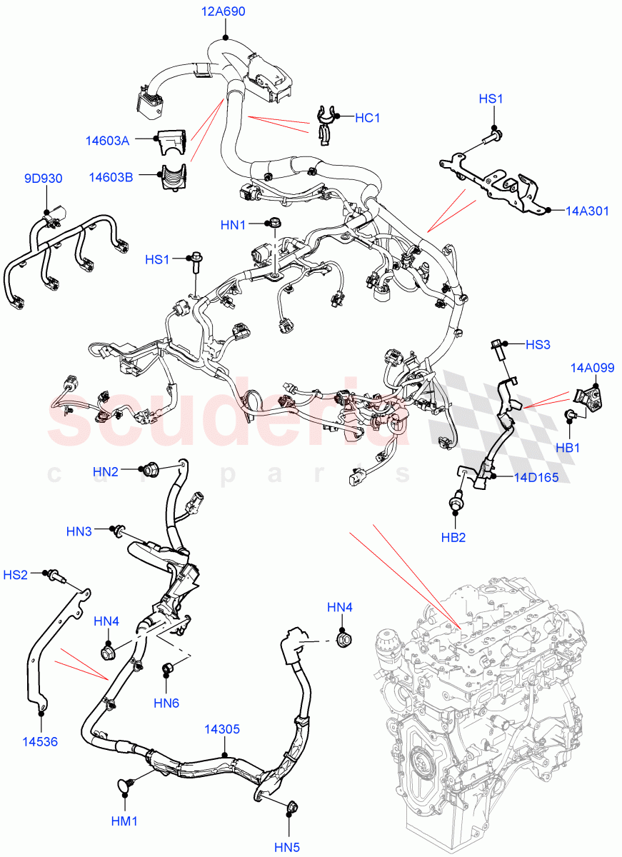 Engine Harness(LHD)(2.0L AJ200P Hi PHEV)((V)FROMMA000001) of Land Rover Land Rover Range Rover Velar (2017+) [2.0 Turbo Diesel]