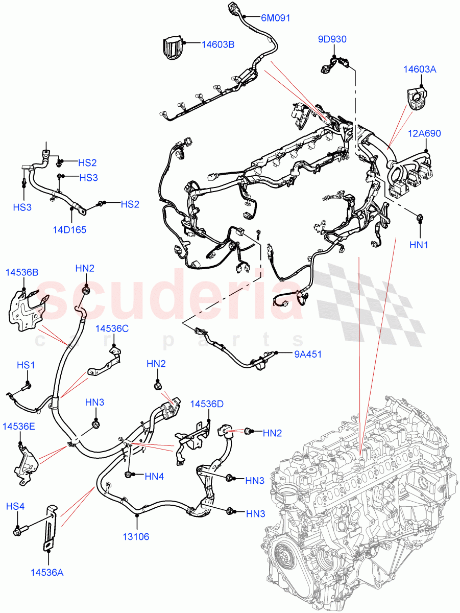 Engine Harness (3.0L AJ20D6 Diesel High, Less Electric Engine Battery) of Land Rover Land Rover Range Rover (2022+) [4.4 V8 Turbo Petrol NC10]