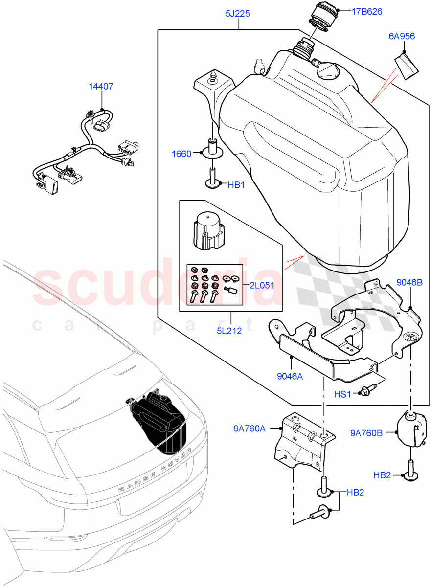 Exhaust Fluid Injection System (Tank And Filler) (2.0L AJ21D4 Diesel Mid, With Diesel Exh Fluid Emission Tank) ((V) FROMMA000001) of Land Rover Land Rover Range Rover Velar (2017+) [2.0 Turbo Diesel AJ21D4]