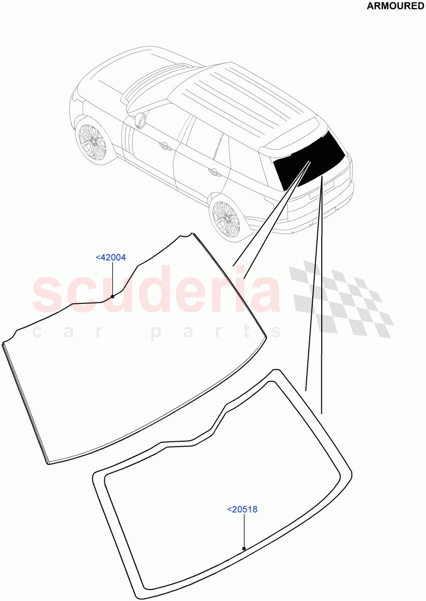 Back Window Glass(Armoured)((V)FROMEA000001) of Land Rover Land Rover Range Rover (2012-2021) [5.0 OHC SGDI NA V8 Petrol]