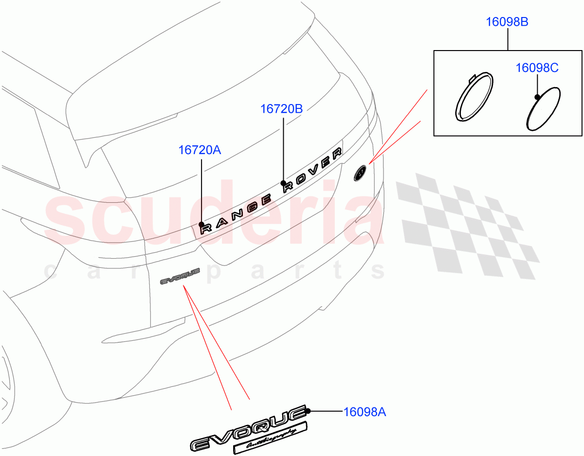 Name Plates(Rear)(Itatiaia (Brazil),Badge - Autobiography,Trunk Badge - New R/Rov Autobiograp) of Land Rover Land Rover Range Rover Evoque (2019+) [2.0 Turbo Diesel AJ21D4]