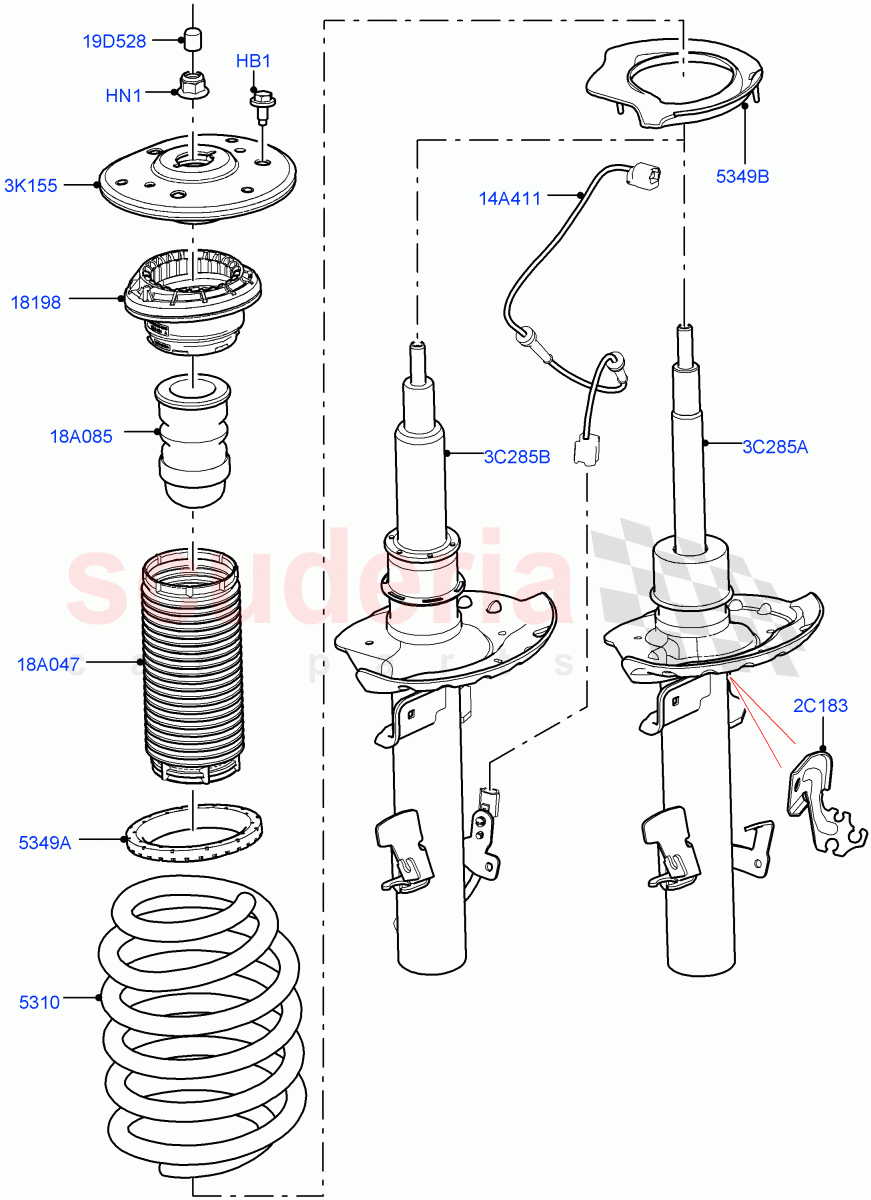 Front Suspension Struts And Springs(Halewood (UK)) of Land Rover Land Rover Range Rover Evoque (2019+) [2.0 Turbo Diesel AJ21D4]