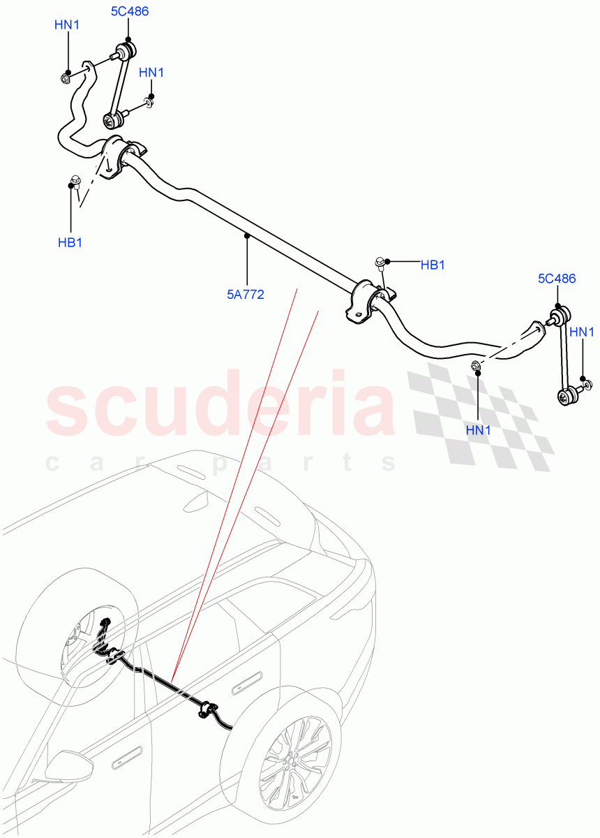 Rear Cross Member & Stabilizer Bar (Conventional Stabilizer Bar) (Electric Engine Battery-MHEV, Less Electric Engine Battery) of Land Rover Land Rover Range Rover Velar (2017+) [3.0 I6 Turbo Diesel AJ20D6]