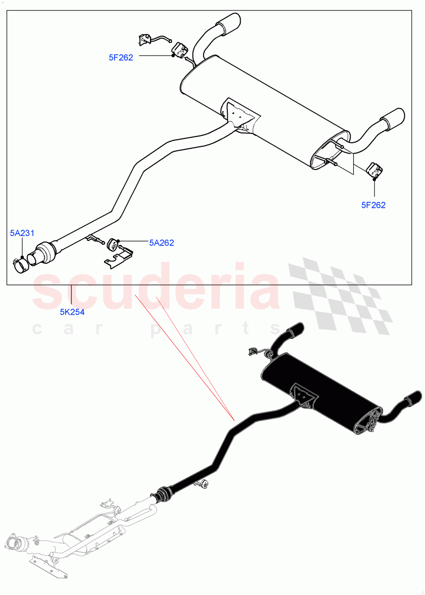 Rear Exhaust System (2.0L I4 DSL MID DOHC AJ200, With 5 Seat Configuration, Dual Exhaust - Dynamic) ((V) FROMGH000001) of Land Rover Land Rover Discovery Sport (2015+) [2.0 Turbo Diesel]