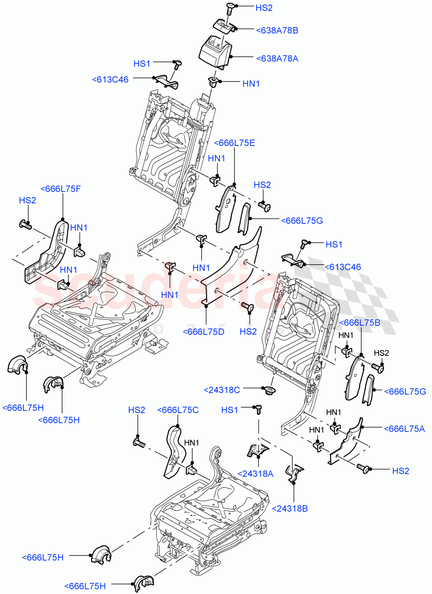 Rear Seat Frame (Finishers) (With 35/30/35 Split Fold Rear Seat) ((V) FROMAA000001) of Land Rover Land Rover Discovery 4 (2010-2016) [5.0 OHC SGDI NA V8 Petrol]