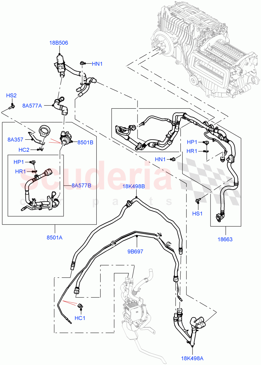 Heater Hoses (3.0L AJ20P6 Petrol High, Fuel Fired Heater With Park Heat, With Air Conditioning - Front/Rear, Fuel Heater W/Pk Heat With Remote) of Land Rover Land Rover Range Rover (2022+) [3.0 I6 Turbo Diesel AJ20D6]