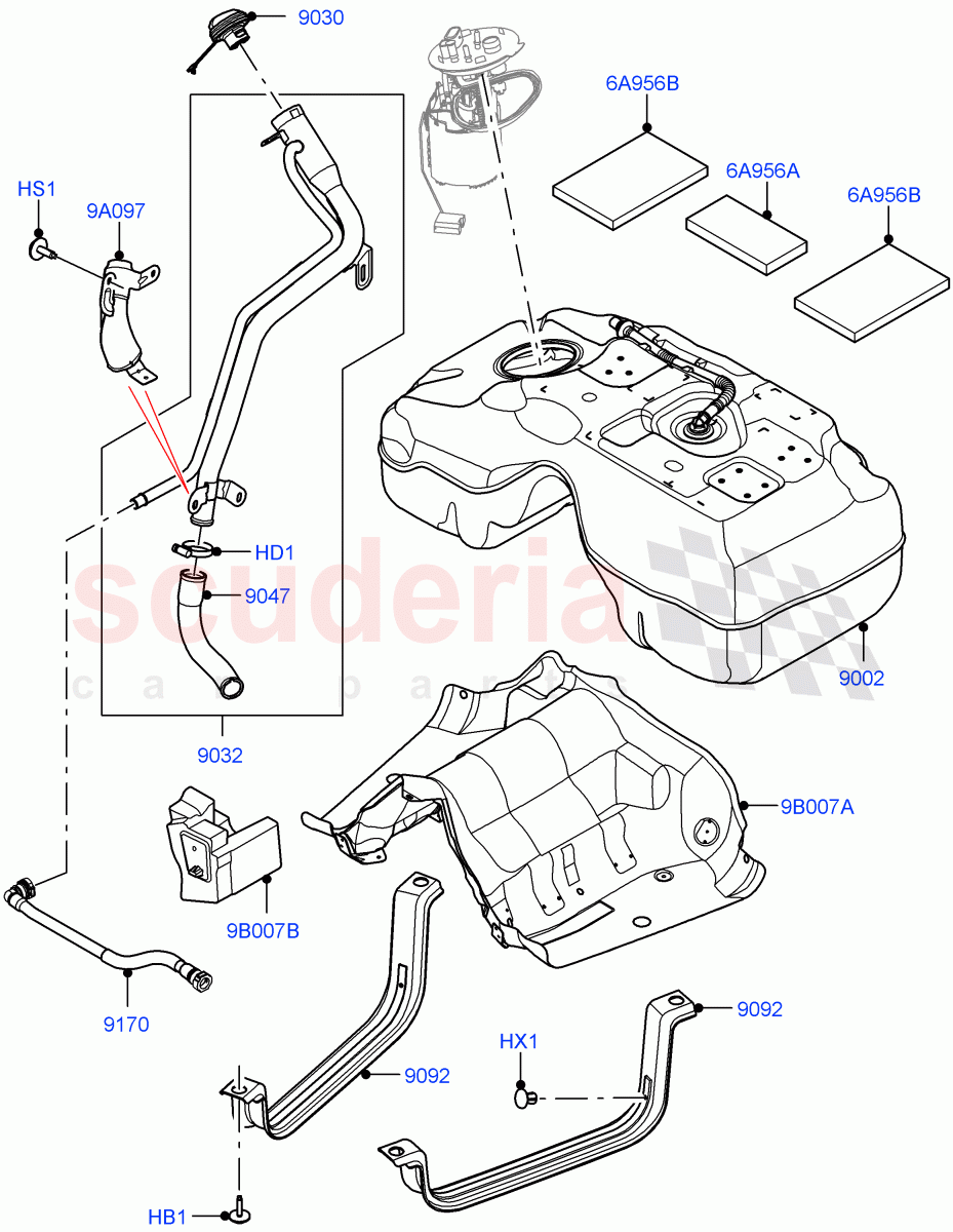 Fuel Tank & Related Parts (2.0L AJ20P4 Petrol E100 PTA, Halewood (UK), 2.0L AJ20P4 Petrol Mid PTA, 2.0L AJ20P4 Petrol High PTA) ((V) FROMLH000001) of Land Rover Land Rover Discovery Sport (2015+) [2.0 Turbo Petrol AJ200P]