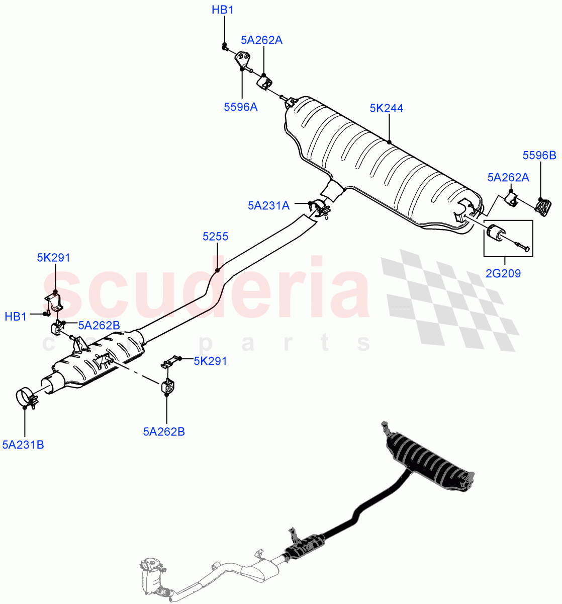 Rear Exhaust System (Nitra Plant Build) (2.0L I4 High DOHC AJ200 Petrol, 2.0L AJ200P Hi PHEV) of Land Rover Land Rover Defender (2020+) [2.0 Turbo Petrol AJ200P]