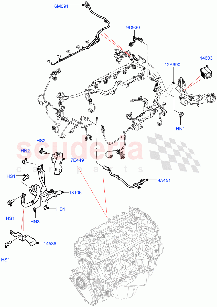 Engine Harness (Nitra Plant Build) (3.0L AJ20D6 Diesel High, Electric Engine Battery-MHEV) ((V) FROMM2000001) of Land Rover Land Rover Discovery 5 (2017+) [3.0 I6 Turbo Petrol AJ20P6]