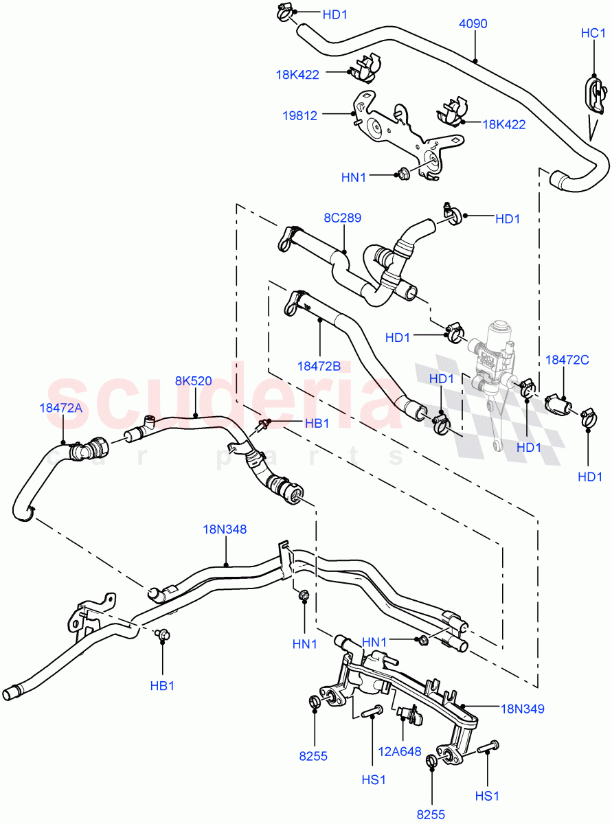 Heater Hoses (5.0L OHC SGDI SC V8 Petrol - AJ133, With Front Comfort Air Con (IHKA), Park Heating With Remote Control, 5.0L OHC SGDI NA V8 Petrol - AJ133) ((V) FROMAA000001) of Land Rover Land Rover Range Rover (2010-2012) [3.6 V8 32V DOHC EFI Diesel]