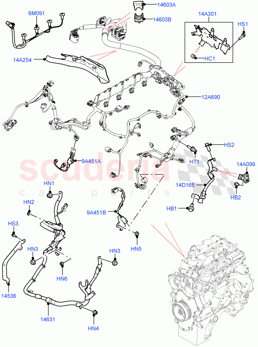 Engine Harness (2.0L AJ21D4 Diesel Mid, LHD, Less Electric Engine Battery) ((V) FROMMA000001) of Land Rover Land Rover Range Rover Velar (2017+) [2.0 Turbo Petrol AJ200P]