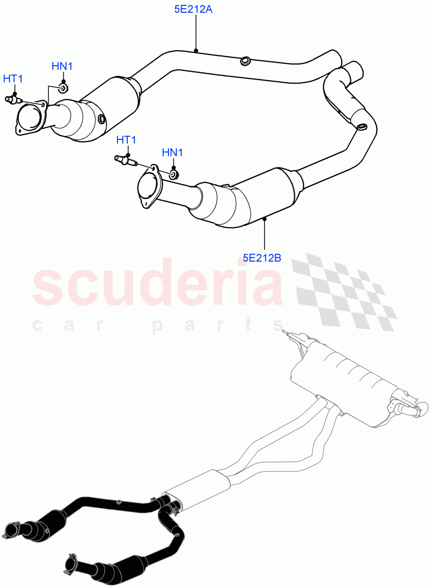 Front Exhaust System (Nitra Plant Build) (5.0 Petrol AJ133 DOHC CDA, Proconve L6 Emissions, EU6 Emissions, Stage V European Emissions, EU2, ULEV 125 Emission) ((V) FROMM2000001) of Land Rover Land Rover Defender (2020+) [5.0 OHC SGDI SC V8 Petrol]