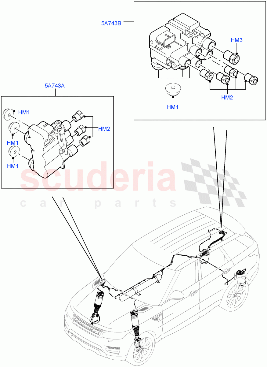 Air Suspension Compressor And Lines (Valve Assembly) (With Four Corner Air Suspension, Sport Suspension w/ARC, Electronic Air Suspension With ACE, With Performance Suspension) of Land Rover Land Rover Range Rover Sport (2014+) [5.0 OHC SGDI SC V8 Petrol]