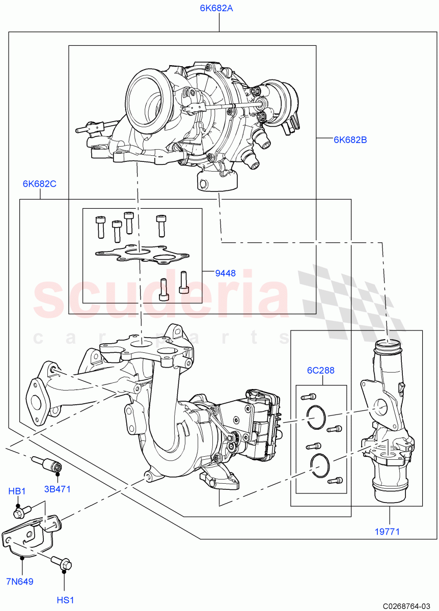 Turbocharger (Solihull Plant Build) (2.0L I4 DSL HIGH DOHC AJ200) ((V) FROMHA000001) of Land Rover Land Rover Range Rover Velar (2017+) [2.0 Turbo Diesel]
