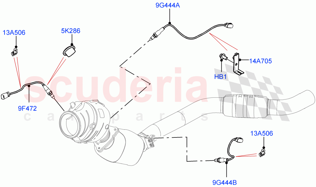 Exhaust Sensors And Modules (Nitra Plant Build) (3.0L AJ20P6 Petrol High, SULEV Requirements, EU6 Emissions, Proconve L6 Emissions, Stage V European Emissions, EU2) of Land Rover Land Rover Defender (2020+) [3.0 I6 Turbo Petrol AJ20P6]