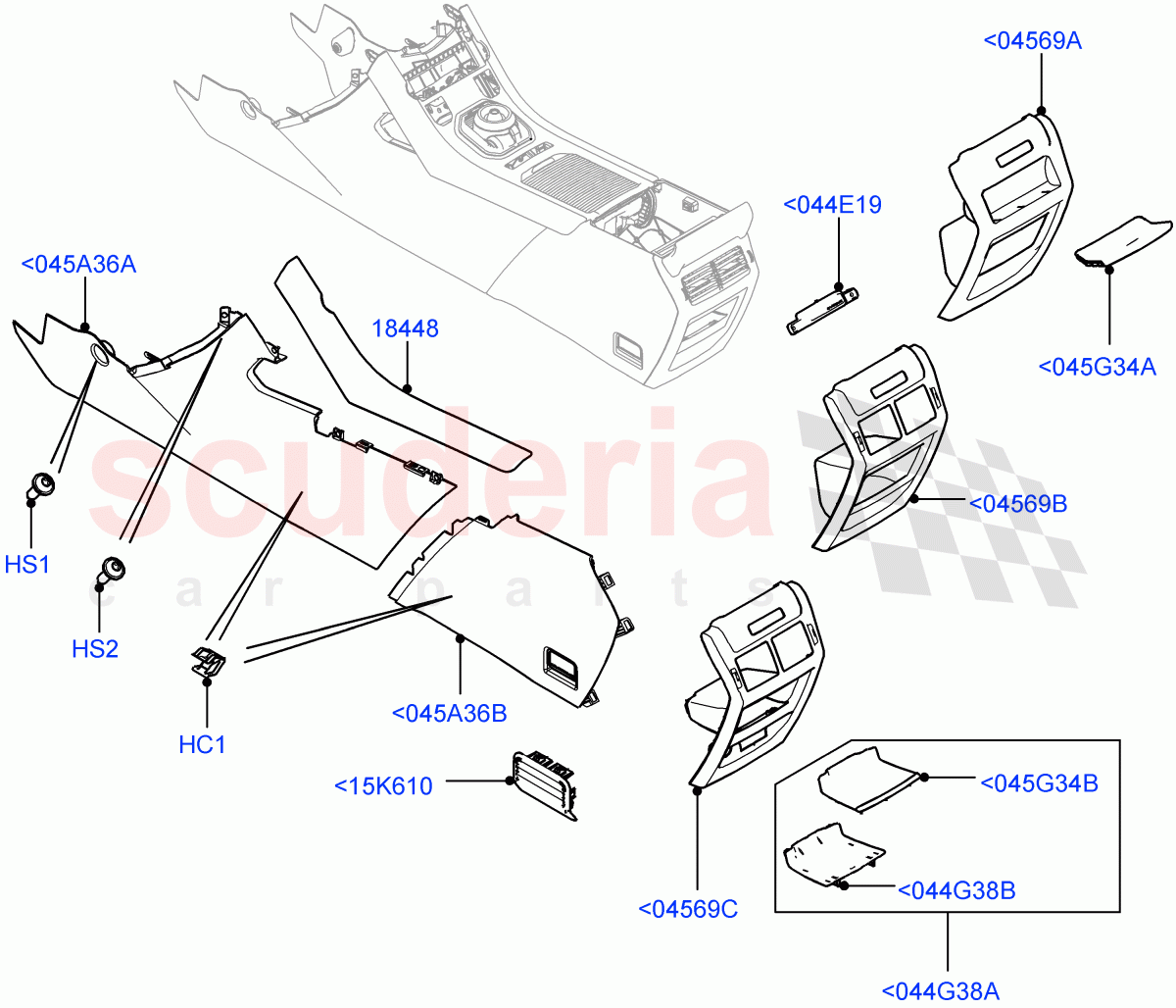 Console - Floor (Trim Side, External Components) (Halewood (UK)) of Land Rover Land Rover Range Rover Evoque (2012-2018) [2.0 Turbo Petrol AJ200P]