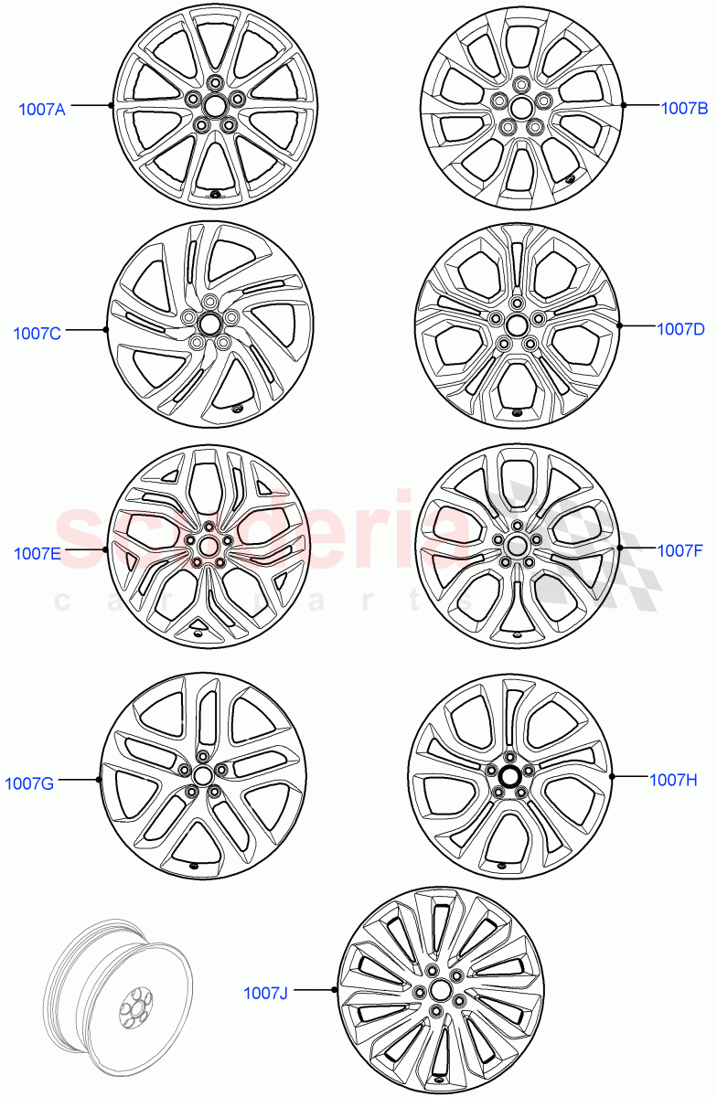 Spare Wheel(Halewood (UK),With Conventional Alloy Spare Wheel,20" Full Size Spare Wheel,With 17" Alloy Spare Wheel,21" Full Size Spare Wheel,18" Full Size Spare Wheel) of Land Rover Land Rover Range Rover Evoque (2019+) [2.0 Turbo Petrol AJ200P]