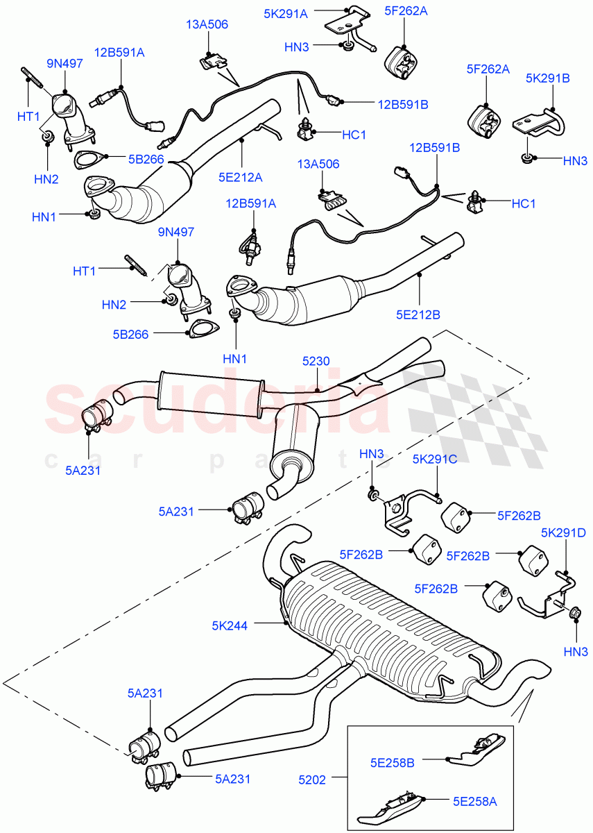 Exhaust System(5.0L OHC SGDI NA V8 Petrol - AJ133)((V)FROMAA000001) of Land Rover Land Rover Range Rover (2010-2012) [5.0 OHC SGDI NA V8 Petrol]