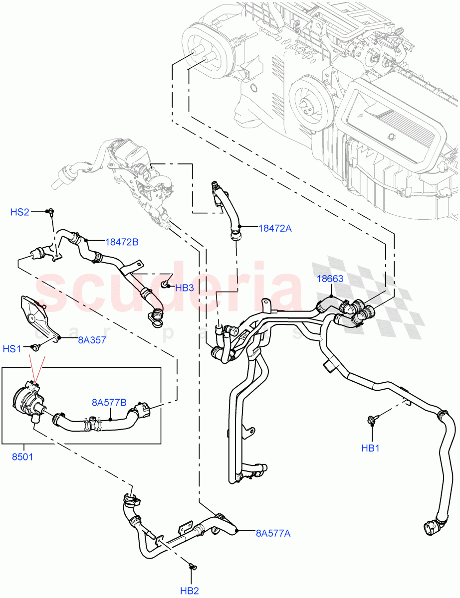 Heater Hoses (Nitra Plant Build) (3.0L AJ20P6 Petrol High, Fuel Fired Heater With Park Heat, Premium Air Conditioning-Front/Rear, Fuel Heater W/Pk Heat With Remote) ((V) FROMM2000001) of Land Rover Land Rover Discovery 5 (2017+) [3.0 I6 Turbo Diesel AJ20D6]