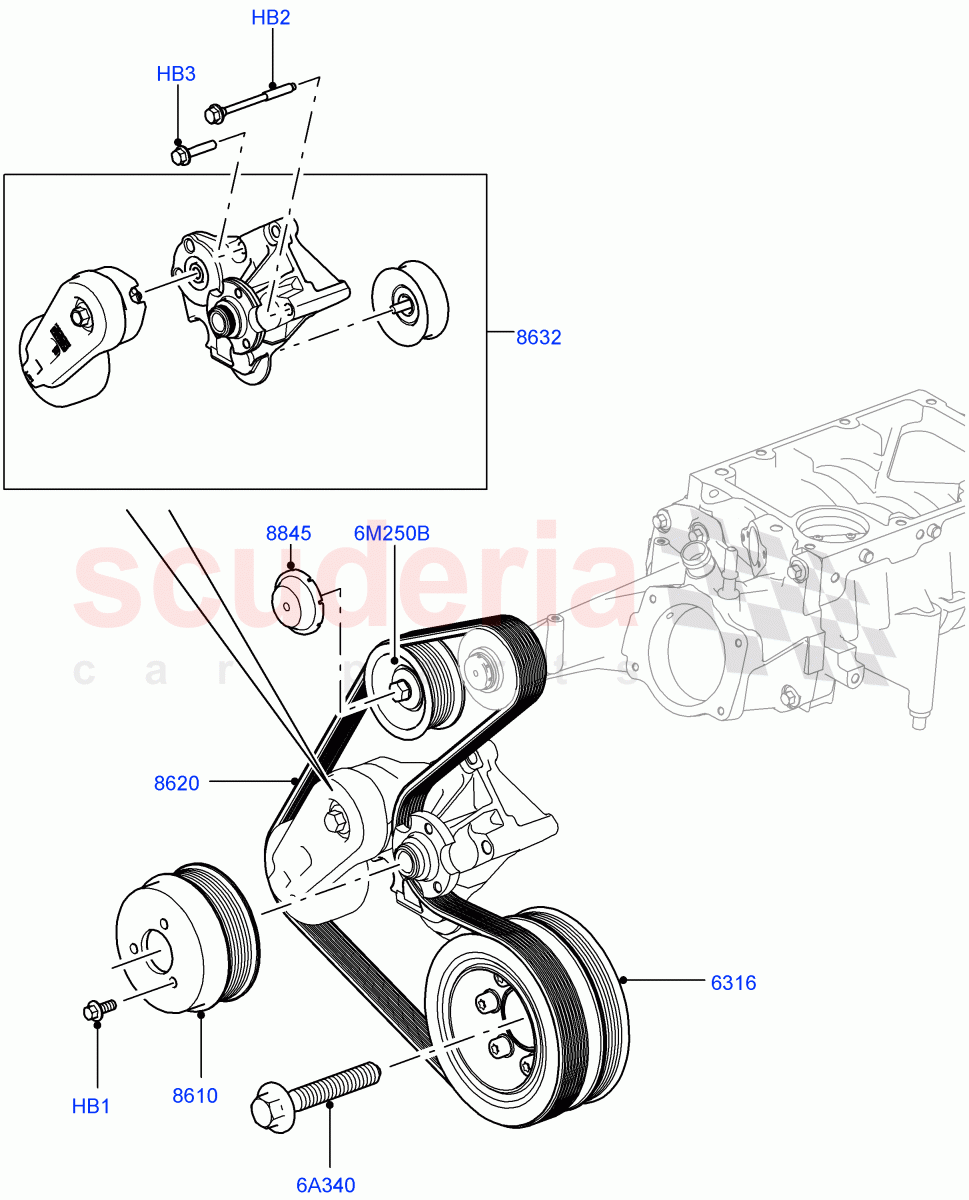 Pulleys And Drive Belts (Secondary Drive, Nitra Plant Build) (3.0L DOHC GDI SC V6 PETROL) ((V) FROMK2000001) of Land Rover Land Rover Discovery 5 (2017+) [3.0 DOHC GDI SC V6 Petrol]