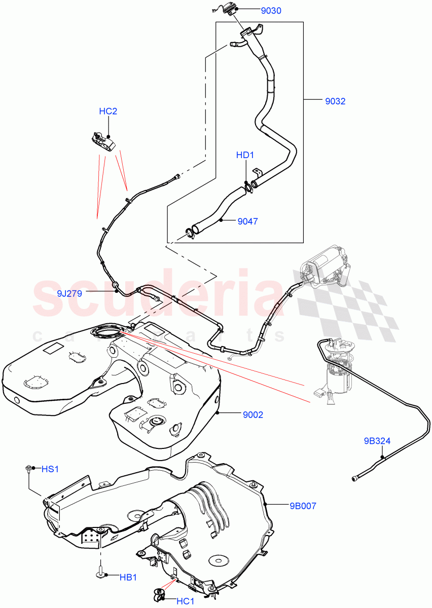 Fuel Tank & Related Parts (Nitra Plant Build) (3.0L AJ20P6 Petrol High) ((V) FROMM2000001) of Land Rover Land Rover Discovery 5 (2017+) [3.0 I6 Turbo Petrol AJ20P6]