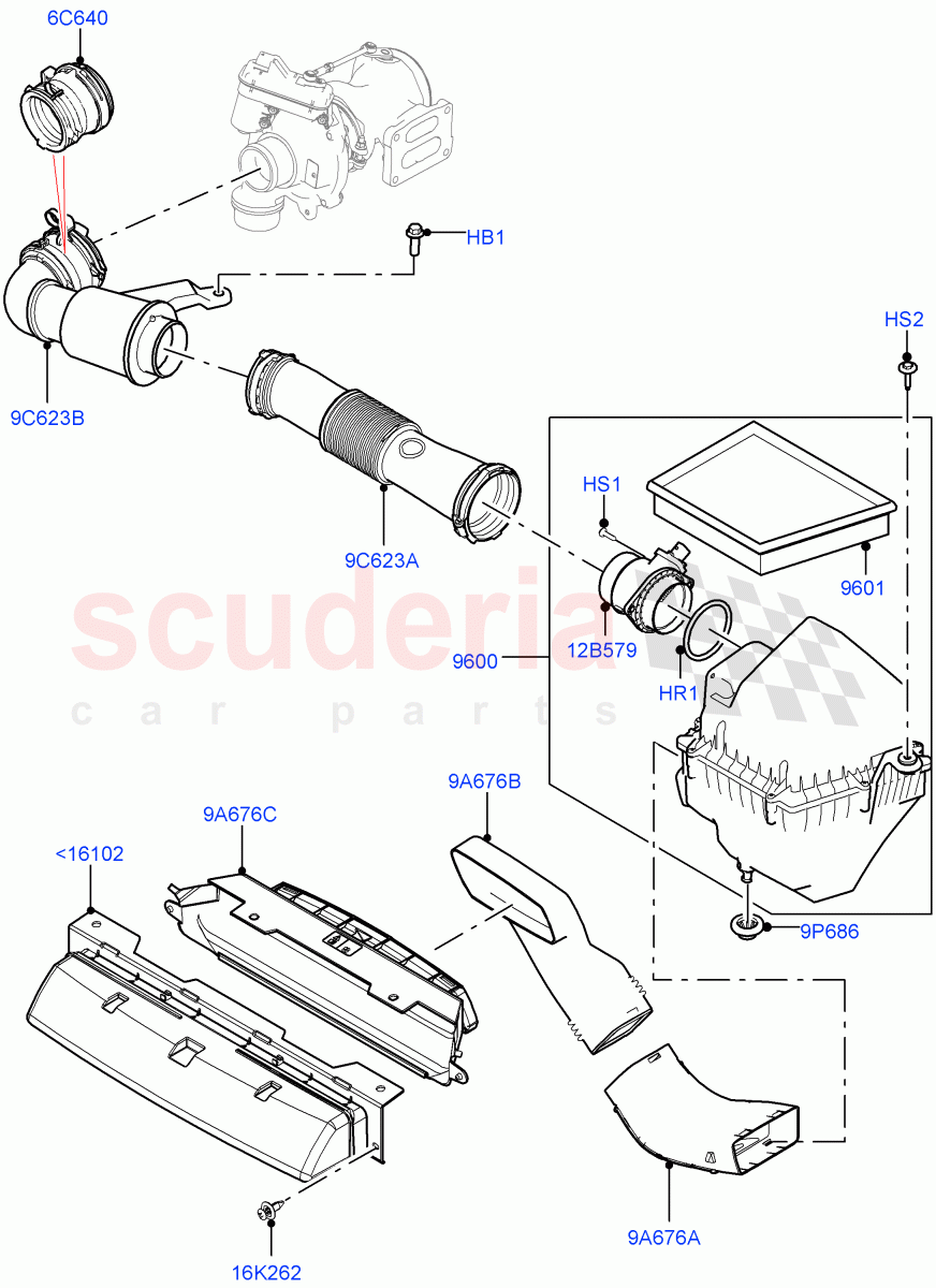 Air Cleaner (2.0L I4 DSL MID DOHC AJ200, 2.0L I4 DSL HIGH DOHC AJ200) of Land Rover Land Rover Range Rover Velar (2017+) [2.0 Turbo Diesel]