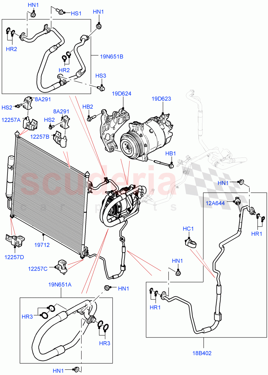 Air Conditioning Condensr/Compressr(Front)(3.0L AJ20P6 Petrol High,3.0L AJ20D6 Diesel High)((V)FROMKA000001) of Land Rover Land Rover Range Rover Sport (2014+) [3.0 DOHC GDI SC V6 Petrol]